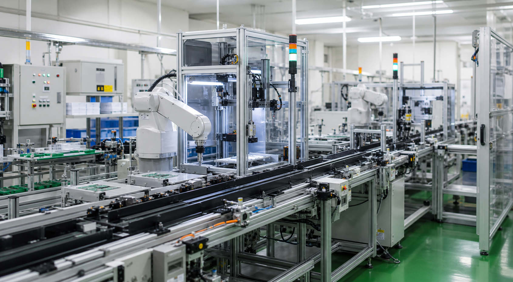 PLC、HMI、制御盤を組み合わせたFAシステム開発イメージ